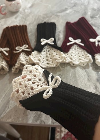 Dantel Detaylı Örgü Bohem Kadın Eldiveni - Görsel 2