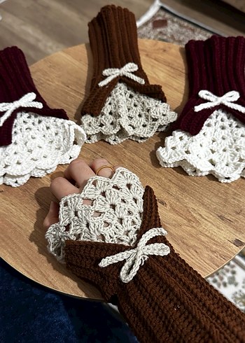 Dantel Detaylı Örgü Bohem Kadın Eldiveni - Görsel 4