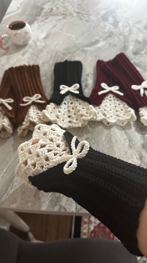 Dantel Detaylı Örgü Bohem Kadın Eldiveni - Görsel 2