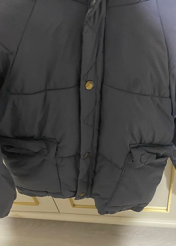 Çocuk Düğmeli Mavi şişme Mont - Görsel 4