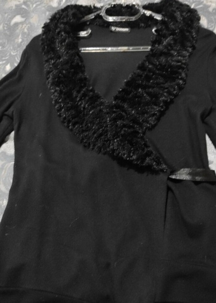 Yapay kürklü Kruvaze bluz - Görsel 2