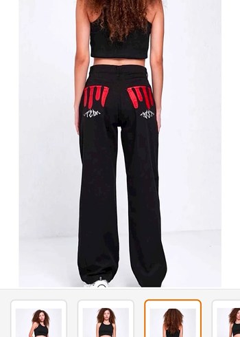 Düğmeli Siyah Baskılı Kadın Denim Pantolon - Görsel 2