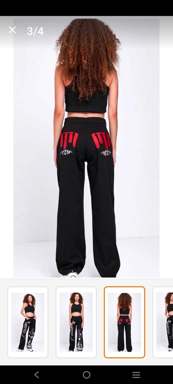 Düğmeli Siyah Baskılı Kadın Denim Pantolon - Görsel 2