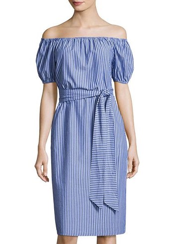 Zara ZARA Mavi Çizgili Midi Elbise