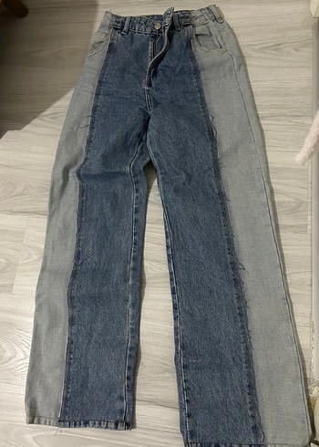 Mango Kadın Gri Mavi Yırtmaçlı Denim Pantolon