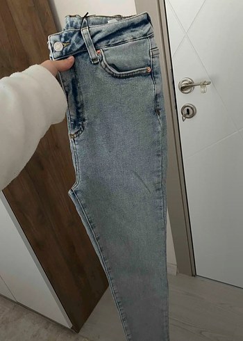 42 Beden Mavi Tie-Dye Midi Denim Kadın Pantolon