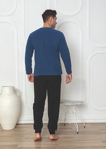 Uzun Kollu Mavi Erkek Pijama Takımı - Görsel 3