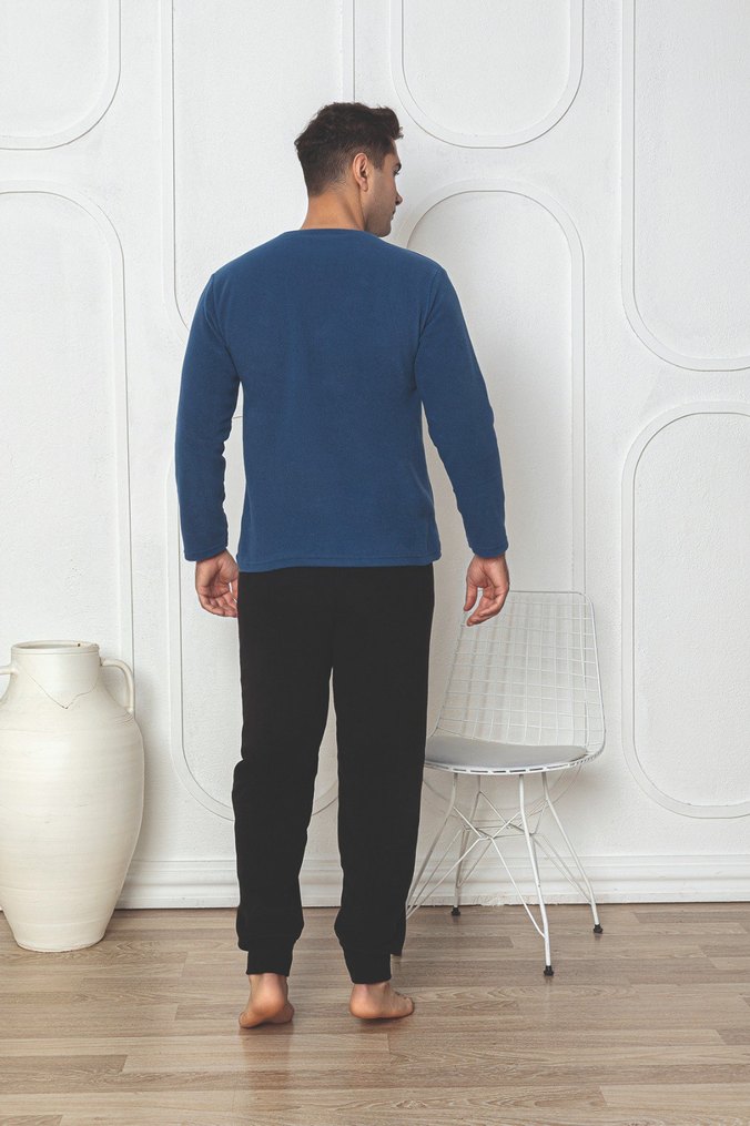 Uzun Kollu Mavi Erkek Pijama Takımı - Görsel 3
