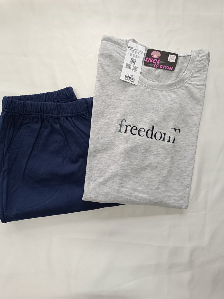 Gri Baskılı UzunKısa Kollu Erkek Pijama Takımı - Görsel 3