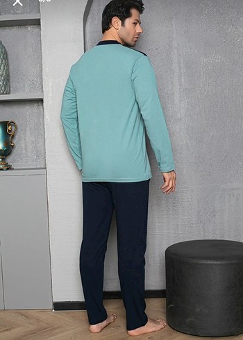 Erkek Mavi Uzun Kollu Rahat Pijama Takımı - Görsel 3