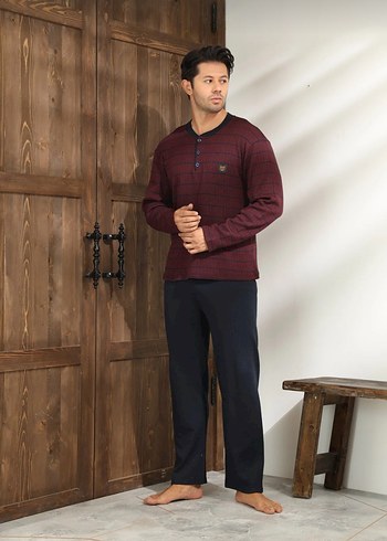 Bordo Erkek Pijama Takımı Uzun Kollu - Görsel 7
