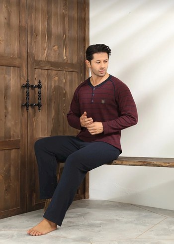 Bordo Erkek Pijama Takımı Uzun Kollu - Görsel 5