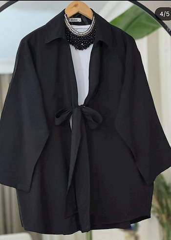 Siyah Kemerli Uzun Kadın Kimono
