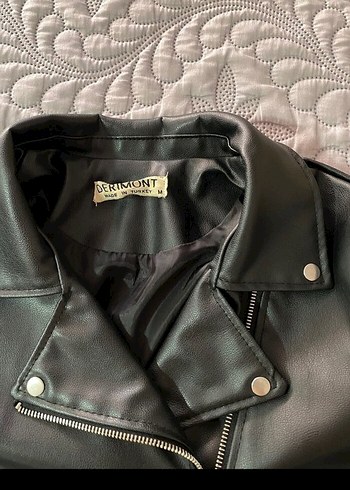 Siyah Deri Biker Ceket Kadın Mini Kesim - Görsel 4