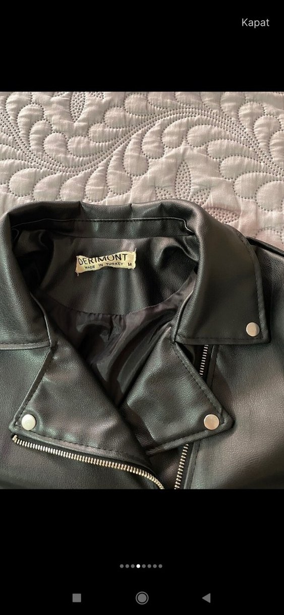 Siyah Deri Biker Ceket Kadın Mini Kesim - Görsel 4