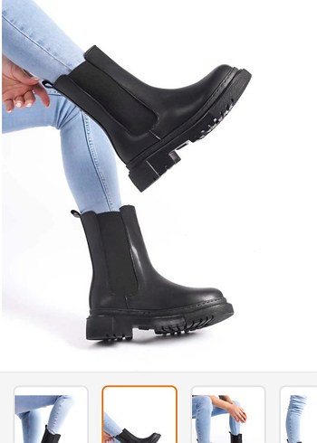 Siyah Lastik Kadın Sokak Stili Bot - Görsel 2