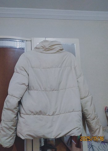 Bej Kadın Düğmeli Kışlık Mont - Görsel 6