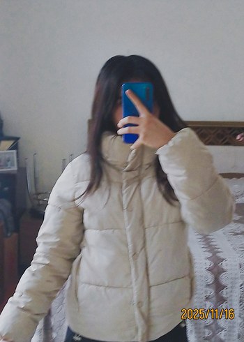 Bej Kadın Düğmeli Kışlık Mont - Görsel 9