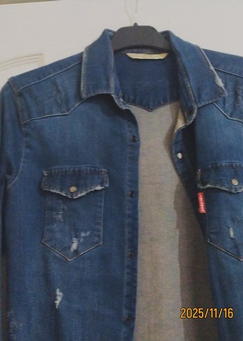 Düğmeli Mavi Kadın Denim Ceket - Görsel 2