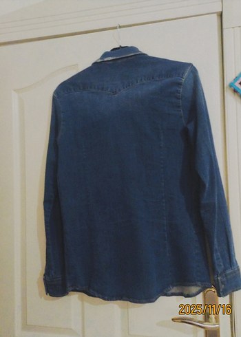 Düğmeli Mavi Kadın Denim Ceket - Görsel 3