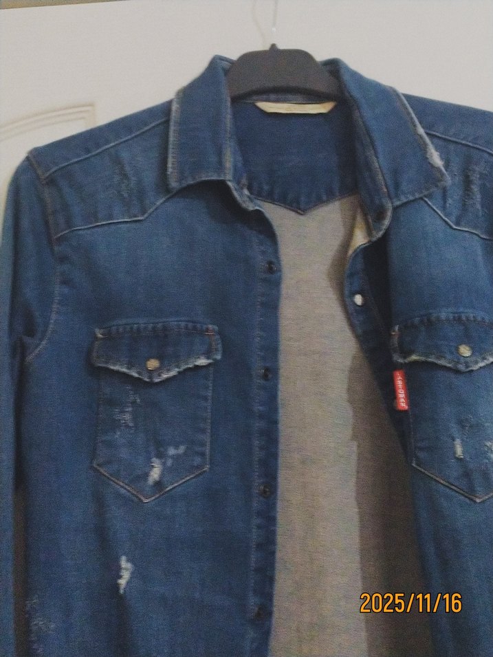 Düğmeli Mavi Kadın Denim Ceket - Görsel 2