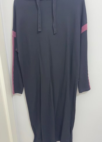 LC Waikiki Siyah Kadın Kapüşonlu Sweatshirt elbise