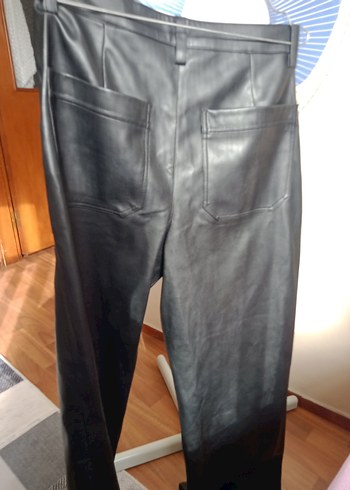 Mango Düğmeli Siyah Biker Deri Pantolon
