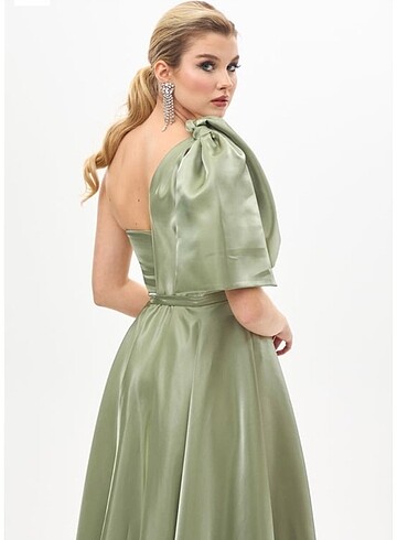 Carmen Fıstık Yeşili Organze Saten Abiye - Görsel 5