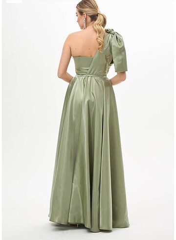 Carmen Fıstık Yeşili Organze Saten Abiye - Görsel 6