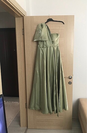 Carmen Fıstık Yeşili Organze Saten Abiye - Görsel 7