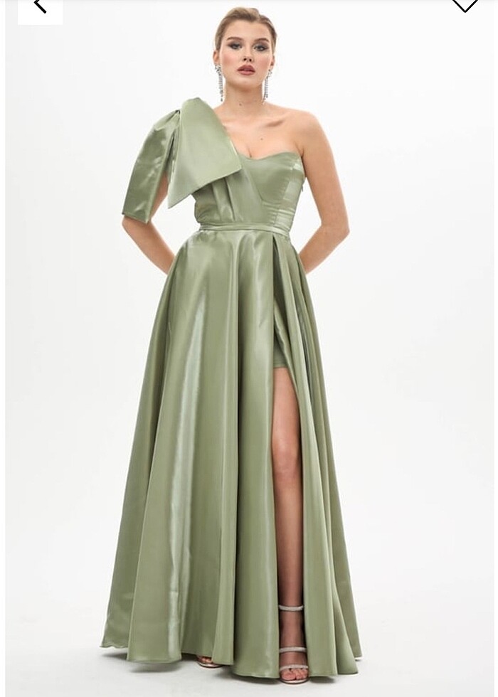 Carmen Fıstık Yeşili Organze Saten Abiye - Görsel 2