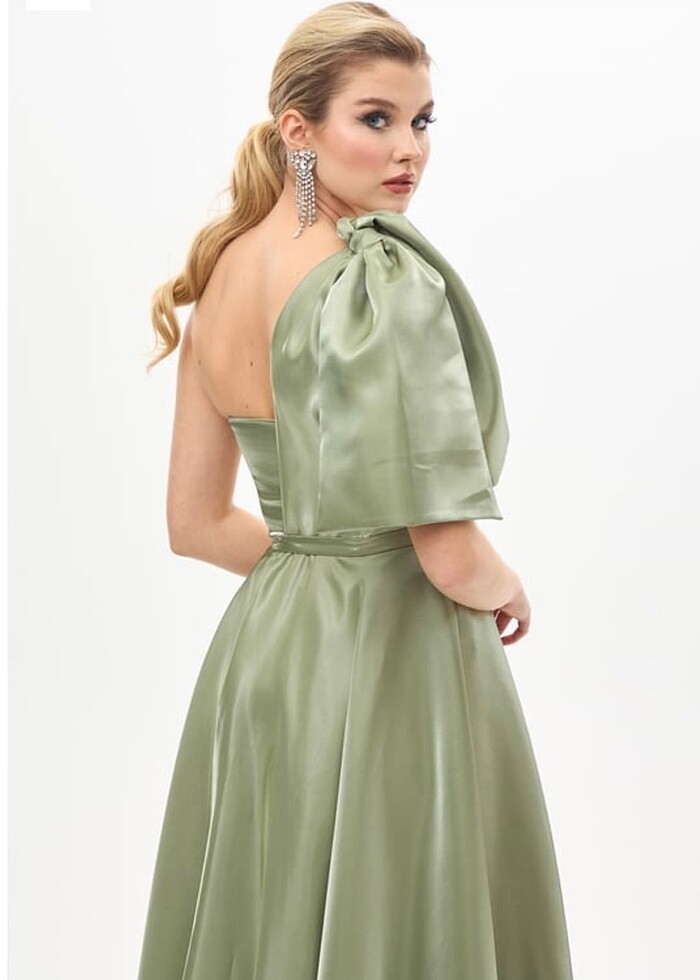 Carmen Fıstık Yeşili Organze Saten Abiye - Görsel 5