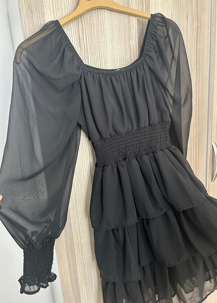 Siyah Şifon Elbise - Görsel 3