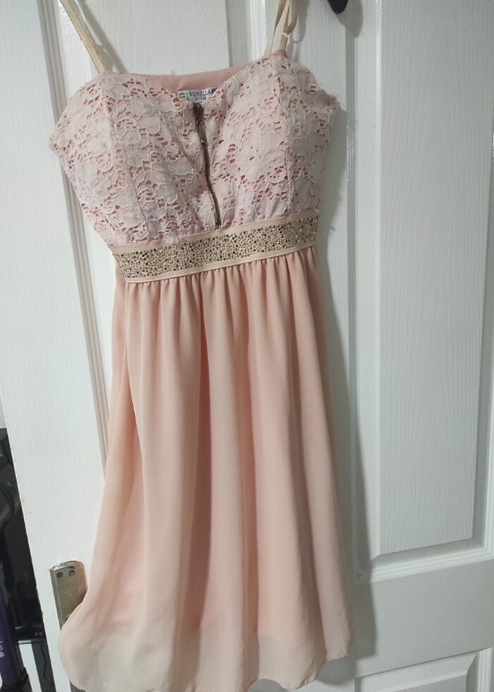 Pudra rengi kısa abiye  - Görsel 3