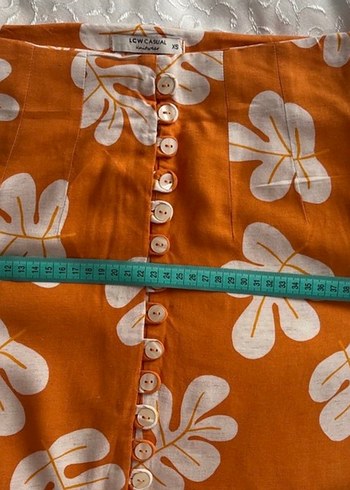 Turuncu Baskılı Düğmeli Uzun Midi Etek - Görsel 4