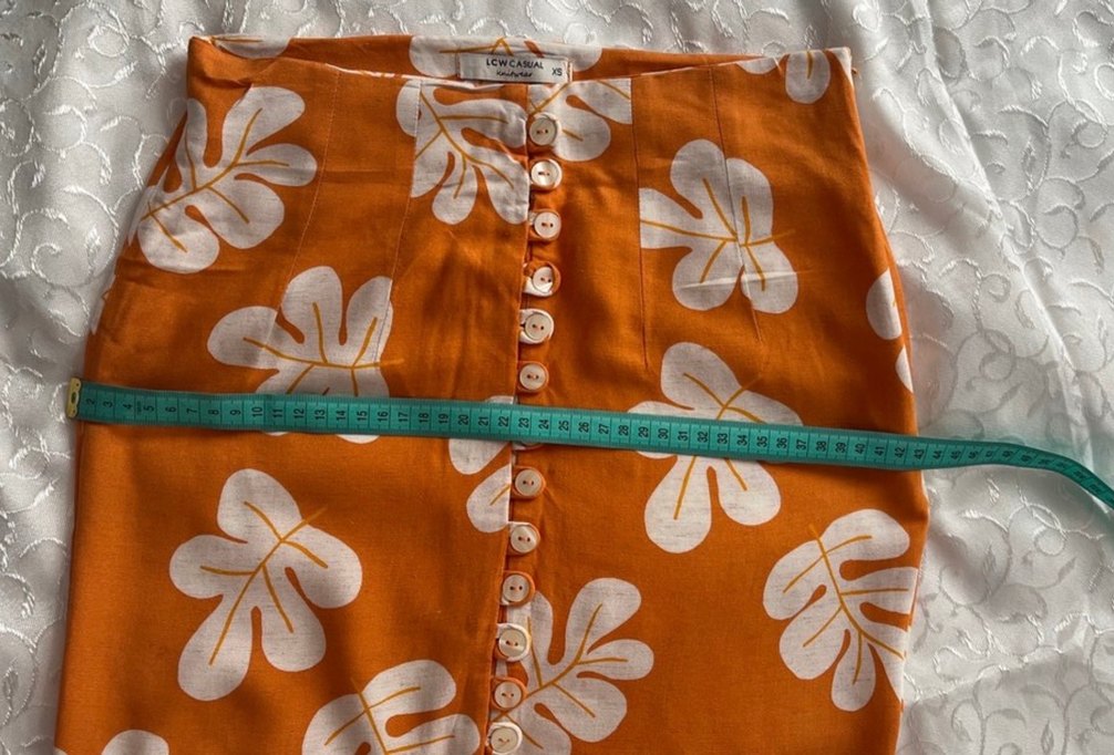 Turuncu Baskılı Düğmeli Uzun Midi Etek - Görsel 4