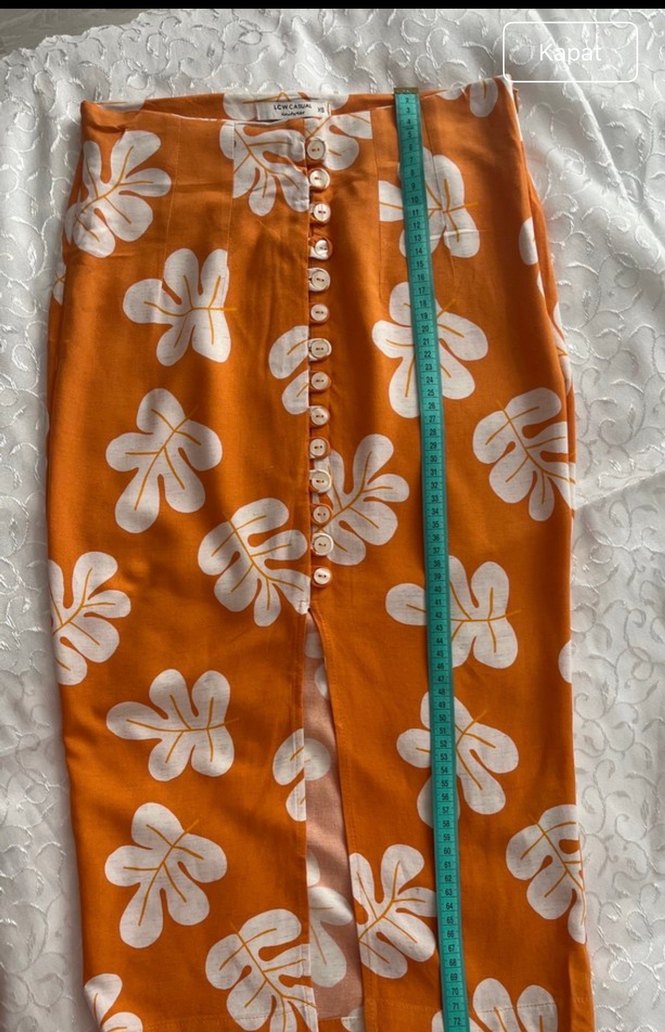 Turuncu Baskılı Düğmeli Uzun Midi Etek - Görsel 2