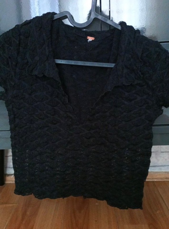 Siyah V Yaka Kısa Kollu Triko Kazak - Görsel 2