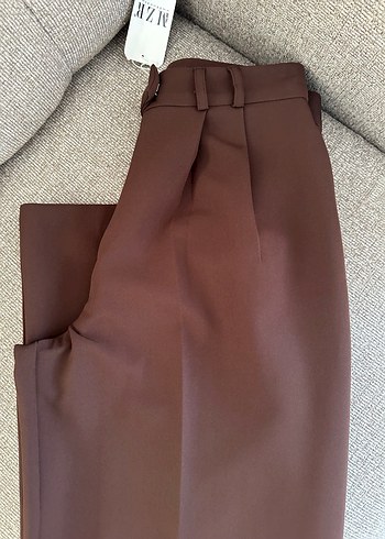 Kadın Kahverengi Beli Kuşaklı Kumaş Pantolon - Görsel 7