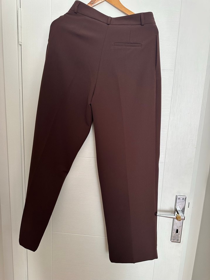 Kadın Kahverengi Beli Kuşaklı Kumaş Pantolon - Görsel 4