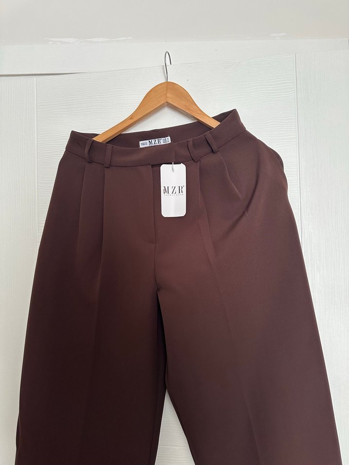 Kadın Kahverengi Beli Kuşaklı Kumaş Pantolon - Görsel 2