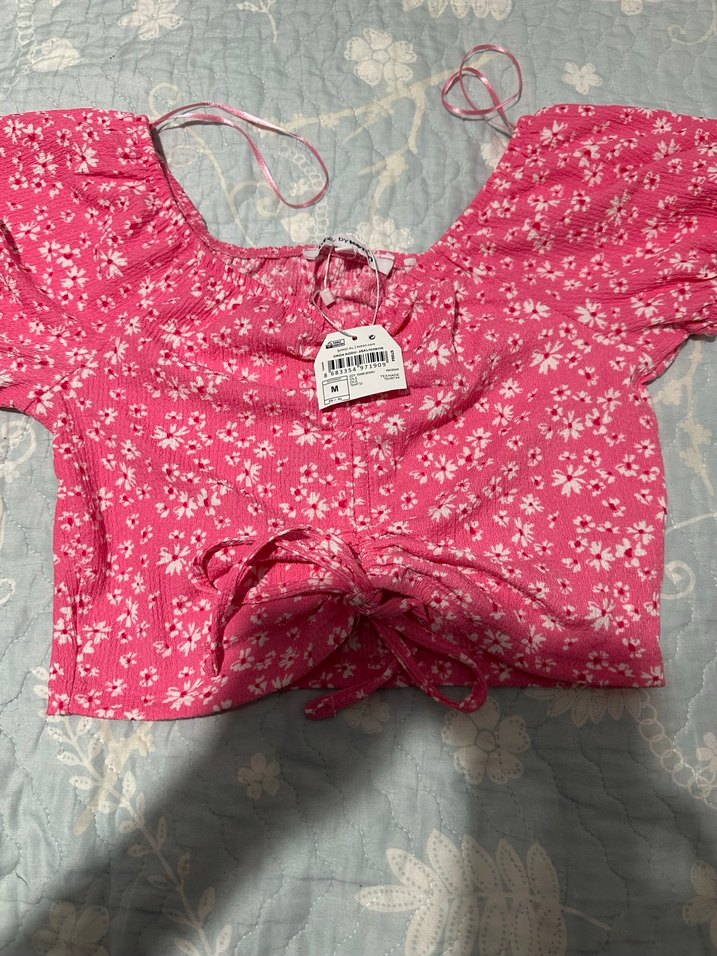 Dantel Detaylı Pembe Mini Bluz - Görsel 2