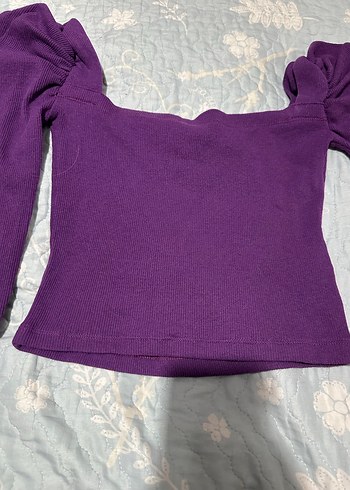 Mor Triko Kadın Bluz, Uzun Kollu, Vücuda Oturan - Görsel 2
