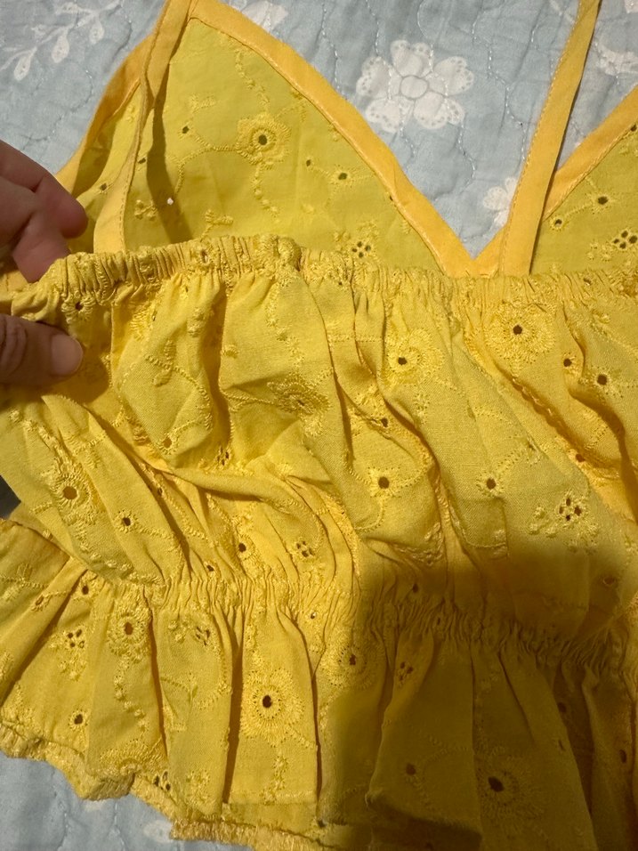 Sarı Nakışlı V Yaka Bluz - Görsel 4