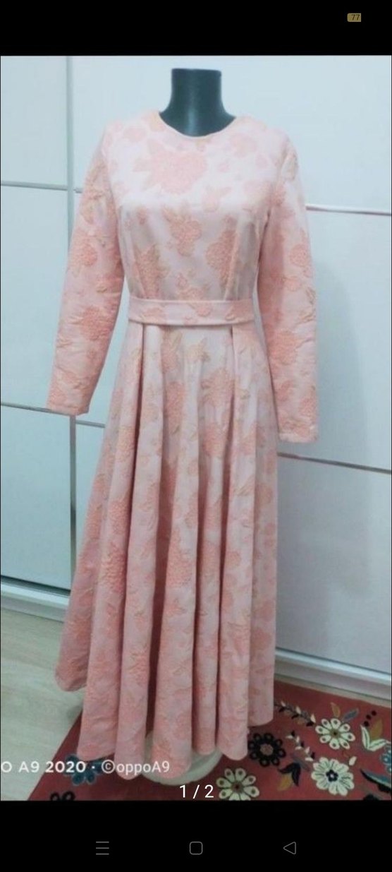 Pembe Uzun Kollu Piliseli Kadın Elbise - Görsel 2