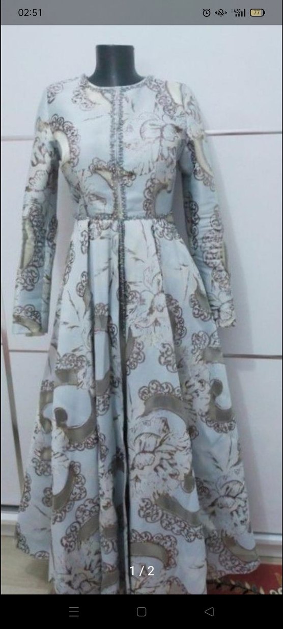 Gri İşlemeli Uzun Kollu Bohem Elbise - Görsel 2