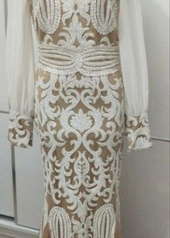 Dantel İşlemeli Uzun Beyaz Abiye Elbise - Görsel 2