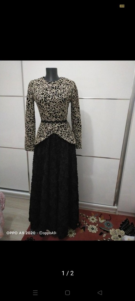 Uzun Kol Dantel Detaylı Siyah Vintage Abiye - Görsel 2