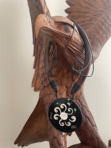 Tasarımcı Sedef ve ahşap detaylı Thai kolye