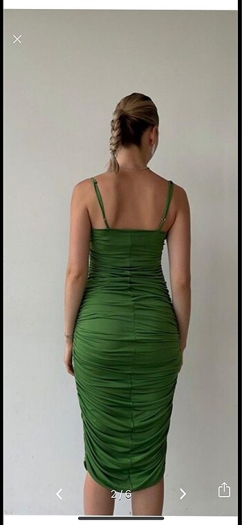 s Beden Moda Çelikler Askılı Yeşil Elbise